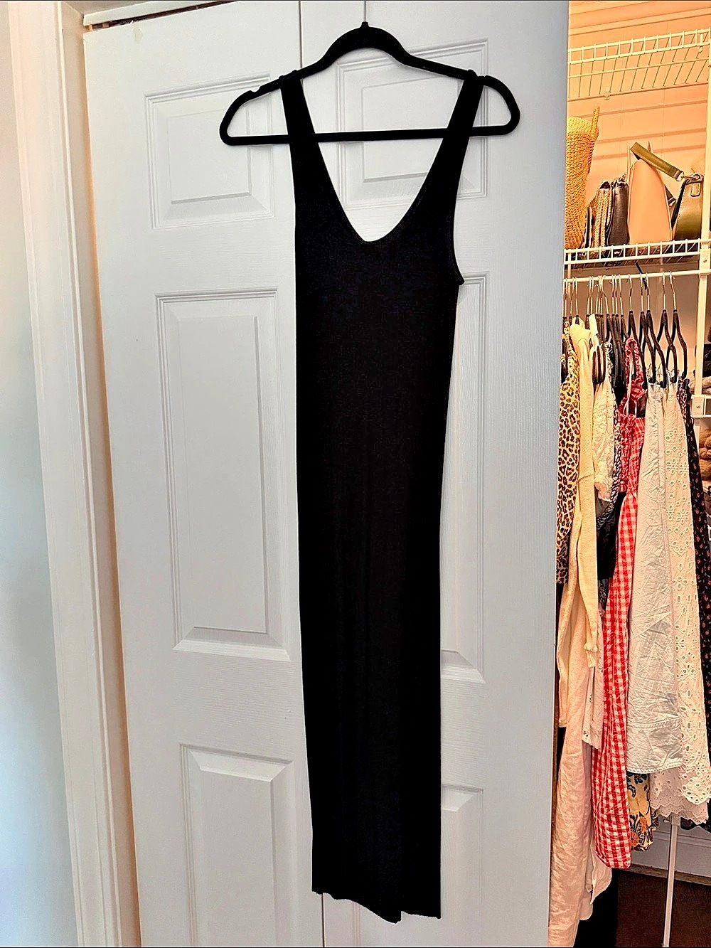 Enza Costa Black Ribbed Maxi Dress Like New